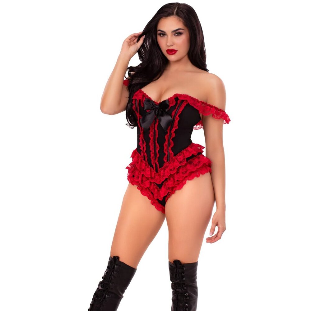 Black & Red Burlesque Ruffle Bodysuit